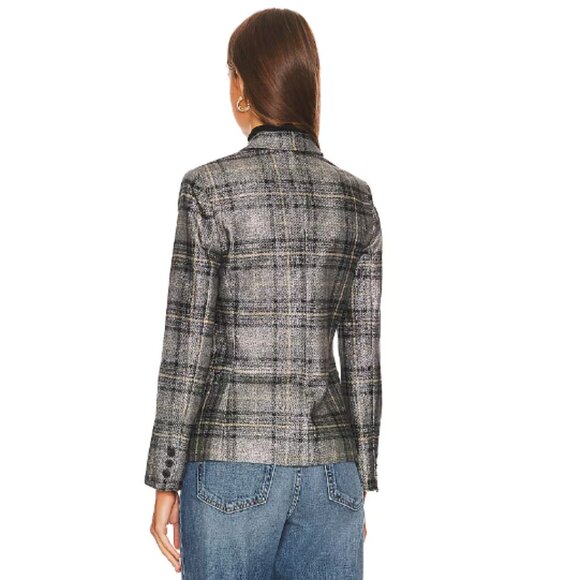 L'Agence Diana Silver Metallic Plaid Skinny Lapel Blazer | Size 0 - Picture 5 of 16